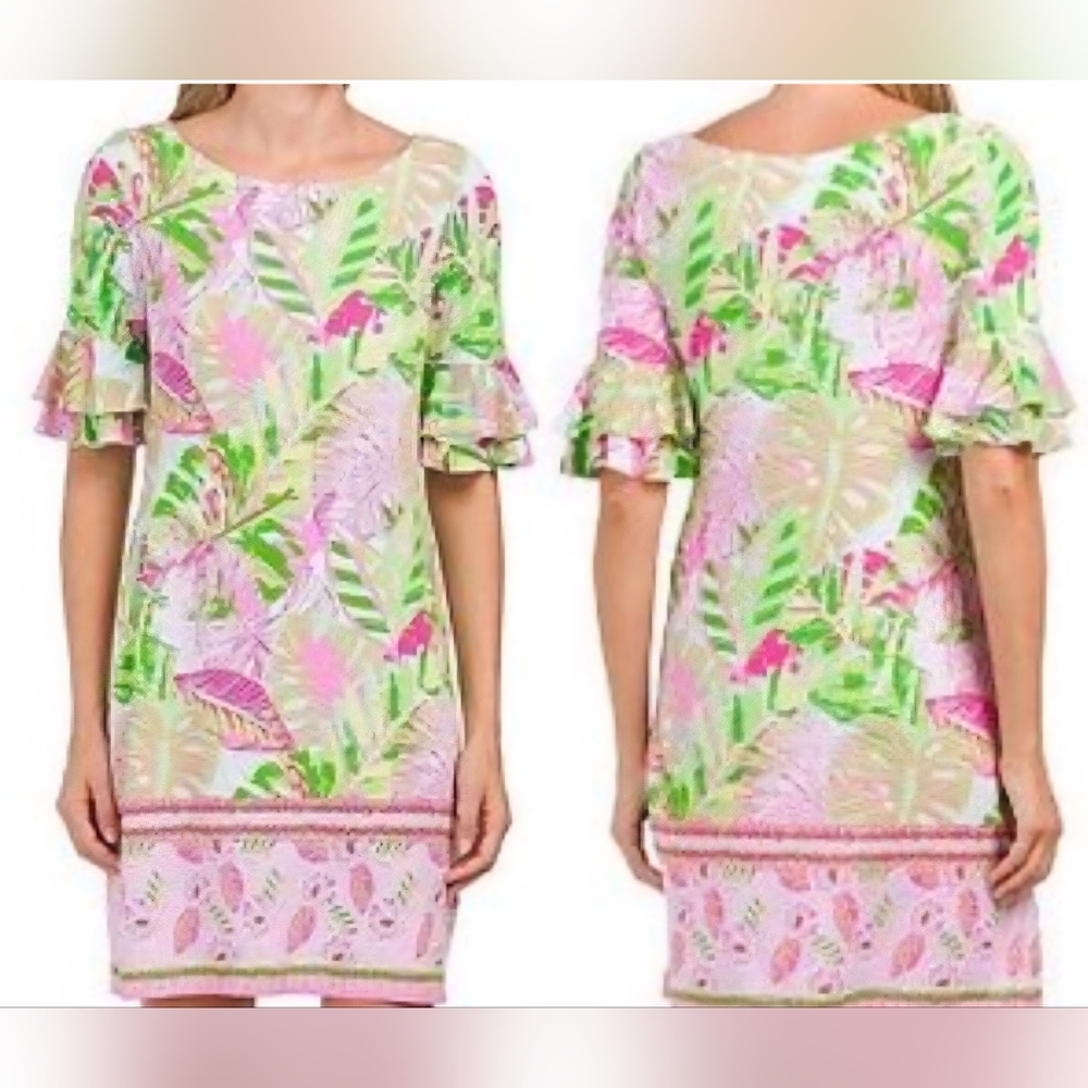 Pappagallo Pink and Green Tropical Dress